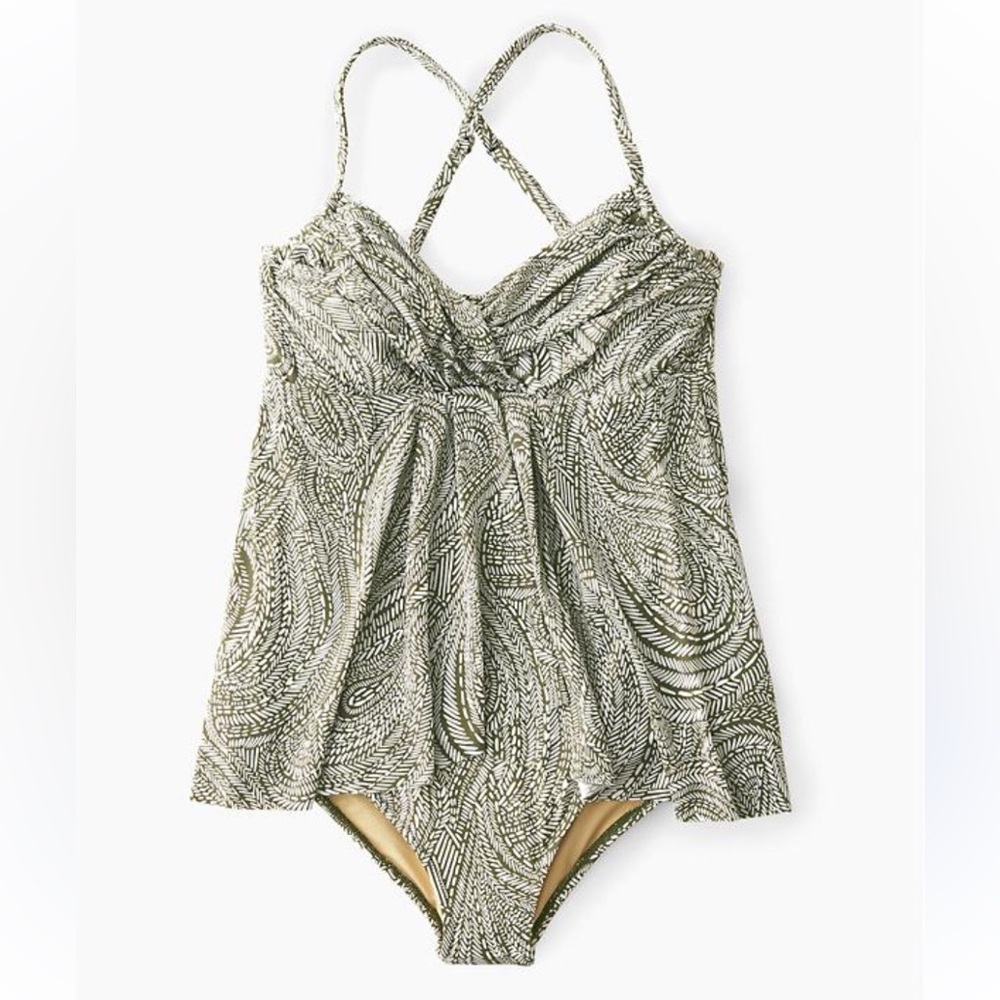 Garnet Hill Khaki and Olive One Piece Swimsuit | Women's Small